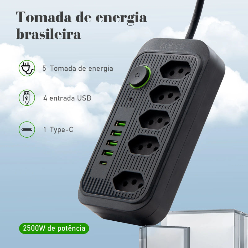 Tomada de extensão, filtro de linha, extensão de energia, soquete USB, plugue, plugue de água, filtro de linha do Brasil, 100-220V,10A