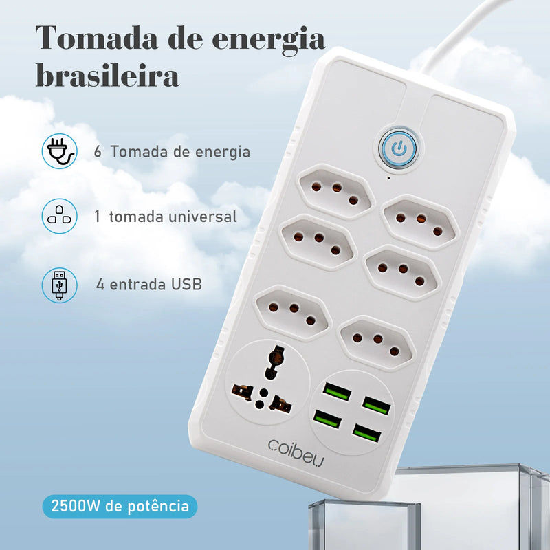 Tomada de extensão, filtro de linha, extensão de energia, soquete USB, plugue, plugue de água, filtro de linha do Brasil, 100-220V,10A